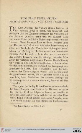Zum Plan einer neuen Fichte-Ausgabe