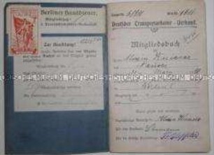 Mitgliedsbuch des Deutschen Transportarbeiter-Verbandes für Alwin Knieser aus Nauen; Berlin, 2. Febr. 1909