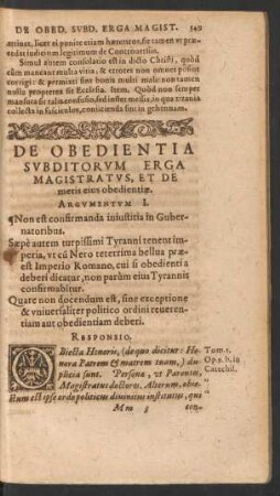De Obedentia Subditorum Erga Magistratus, Et De metis eius obedientiae.