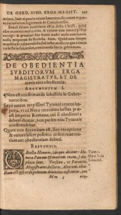 De Obedentia Subditorum Erga Magistratus, Et De metis eius obedientiae.