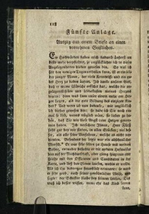 Fuenfte Anlage: Auszug aus einem Briefe an einen vornehmen Geistlichen