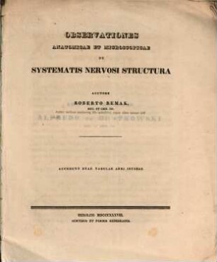 Observationes anatomicae et microscopicae de systematis nervosi structura