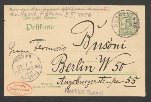 Postkarte an Ferruccio Busoni : 03.07.1905