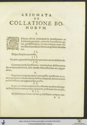 Axiomata De Collatione Bonorum