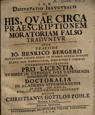 De his quae circa praescriptionem moratoriam falso traduntur