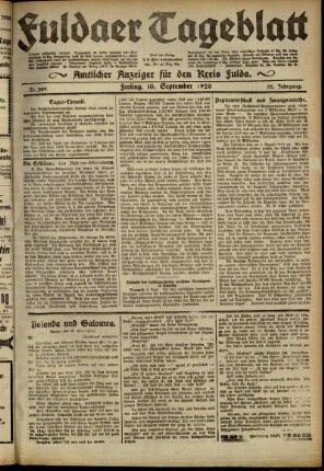 Ausgabe vom Freitag, den 10. September 1920.
