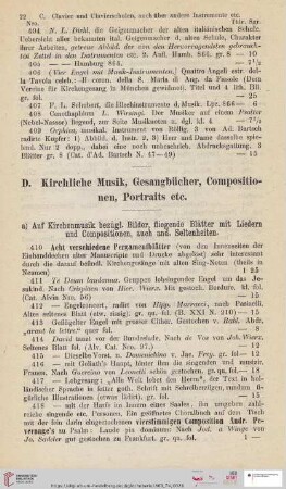 D. Kirchliche Musik, Gesangbücher, Compositionen, Portraits etc (Nr. 410 - 738)