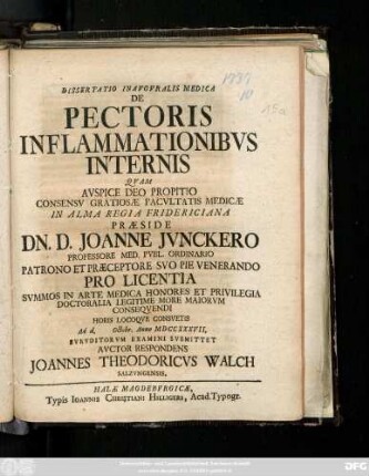 Dissertatio Inavgvralis Medica De Pectoris Inflammationibvs Internis