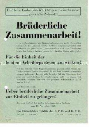 Aufruf der SPD und KPD zur Schaffung einer Einheitspartei