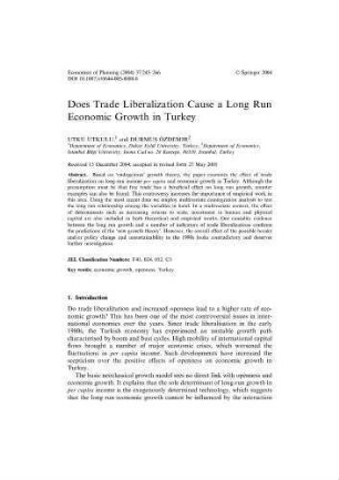 Does Trade Liberalization Cause a Long-run Economic Growth in Turkey?