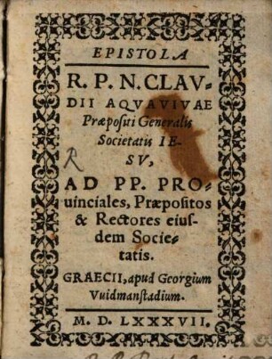 Epistola ad PP. Provinciales, Praepositos et Rectores Societatis Jesu
