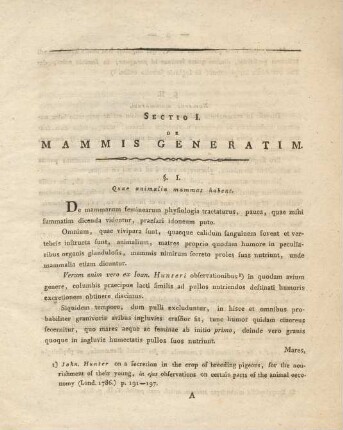 Sectio I. De mammis generatim