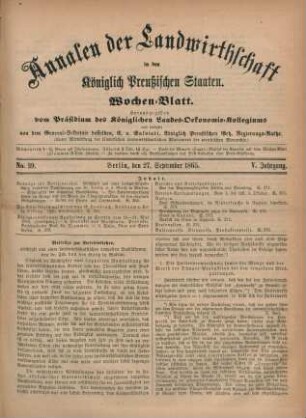 No. 39. Berlin, den 27. September 1865. V. Jahrgang.