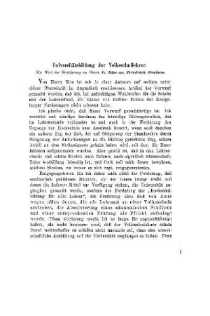 Universitätsbildung der Volksschullehrer : ein Wort der Eriwderunf an Herrn E. Ries