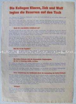Propagandaflugblatt zur Produktionssteigerung anlässlich der Volkskammerwahl 1958