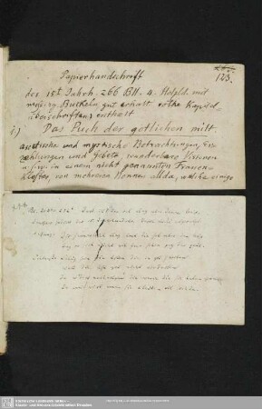 2 kurze Handschriftenbeschreibungen auf 2 Zetteln