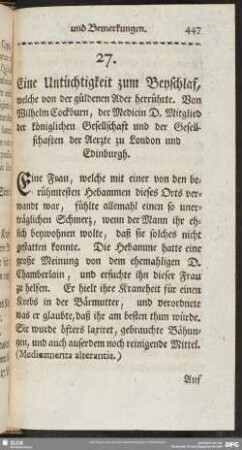 Eine Untüchtigkeit zum Beyschlaf, welche von der güldenen Ader herrührte