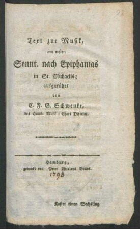 Text zur Musik, am ersten Sonnt. nach Epiphanias in St. Michaelis