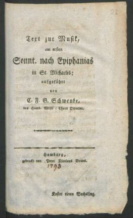 Text zur Musik, am ersten Sonnt. nach Epiphanias in St. Michaelis