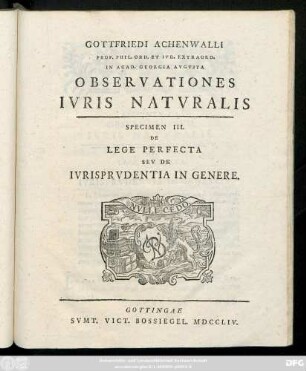 Specimen 3: De Lege Perfecta Sive De Ivrisprvdentia In Genere