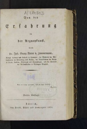 Von der Erfahrung in der Arzneykunst