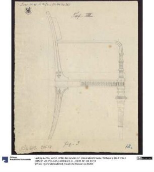 Berlin, Unter den Linden 37. Generalkommando, Wohnung des Prinzen Wilhelm von Preußen, Hellblaues Zimmer. Entwurf zu einem Sessel