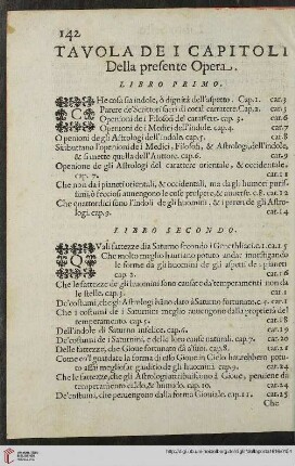 Tavola dei capitol della presente Opera