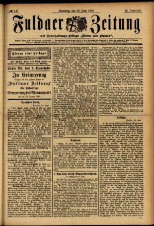 Erste Ausgabe vom Samstag, den 29. Juni 1895.