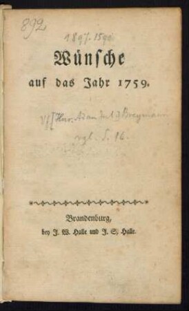 Wünsche auf das Jahr 1759.
