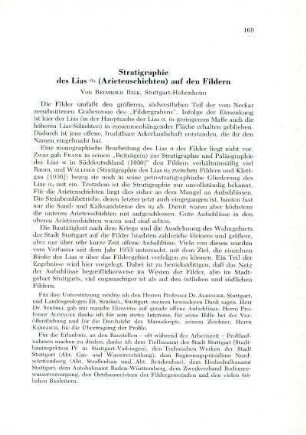 Stratigraphie des Lias α3 (Arietenschichten) auf den Fildern