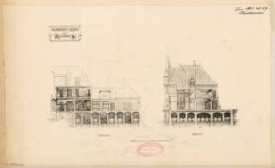 Villa, Cochem Monatskonkurrenz Juni 1884: Längsschnitt, Querschnitt; Maßstabsleiste
