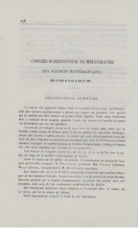 Congrès international de bibliograhie des sciences mathématiques.