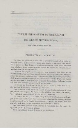 Congrès international de bibliograhie des sciences mathématiques.