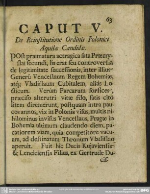 Caput V. De Reinstitutione Ordinis Polonici Aquilae Candidae