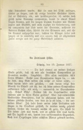 An Ferdinand Hiller. Leipzig, den 10. Januar 1837