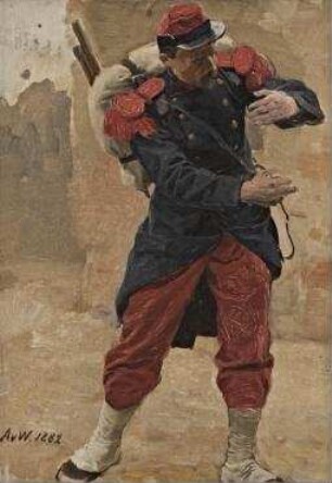 Französischer Infanterist mit Marschgepäck (Soldat in voller Montur). Studie zu Kriegsgefangen