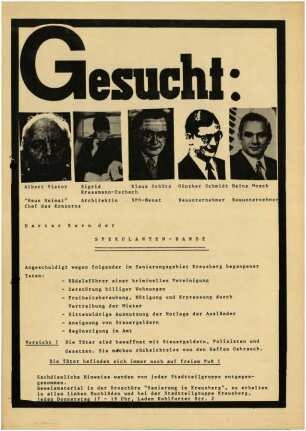 Flugschrift: Gesucht: Harter Kern der Spekulanten-Bande