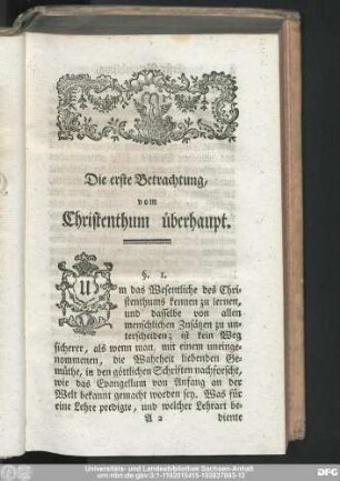Die erste Betrachtung, vom Christenthum überhaupt.