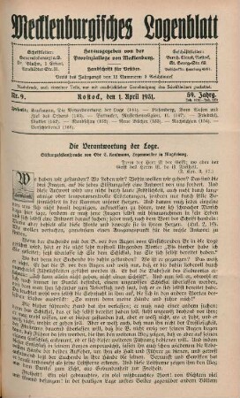 Nr. 9. Rostock, den 1. April 1931. 59. Jahrg.