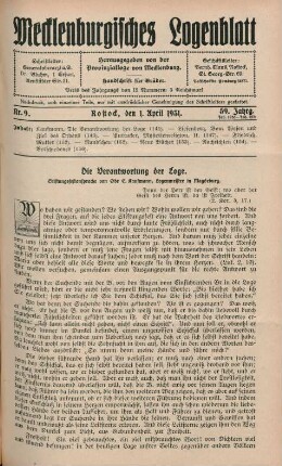 Nr. 9. Rostock, den 1. April 1931. 59. Jahrg.