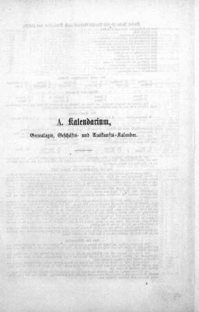 A. Kalendarium, Genealogie, Geschäfts- und Auskunfts-Kalender