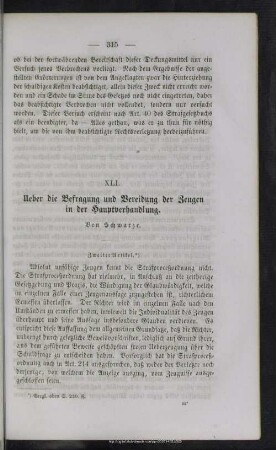 XLI. Ueber die Befragung und Vereidung der Zeugen in der Hauptverhandlung