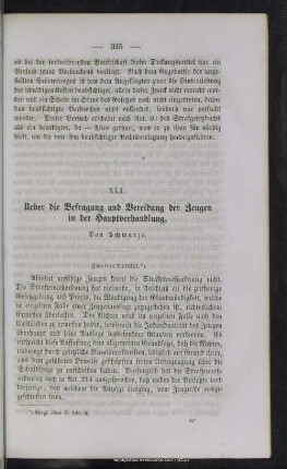 XLI. Ueber die Befragung und Vereidung der Zeugen in der Hauptverhandlung