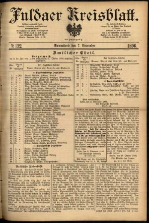 Erste Ausgabe vom Samstag, den 07. November 1896.