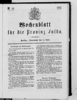 Nr. 15, Ausgabe vom 11. April 1857