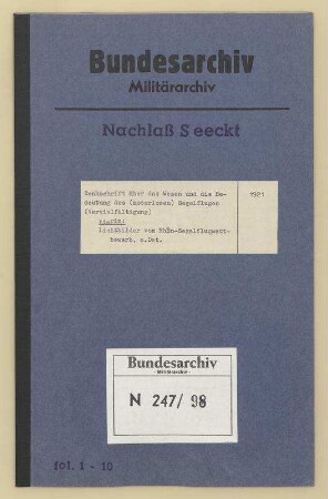 Denkschrift über das Wesen und die Bedeutung des (motorlosen) Segelfluges (Vervielfältigung)