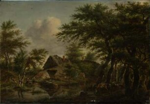 Landschaft mit Gehöft unter Bäumen
