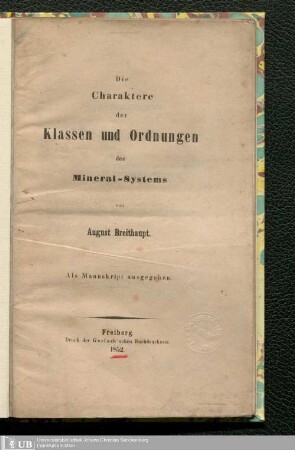 Die Charaktere der Klassen und Ordnungen des Mineral-Systems