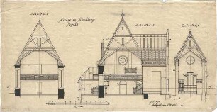 Dolmetsch, Heinrich; Kirchberg / Murr; Ev. Pfarrkirche, Restaurierung - Ost - u. Westseite u. Anbau (Querschnitte)