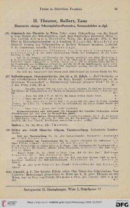 III. Theater, Ballett, Tanz. Darunter einige Schauspieler-Porträts, Szenenbilder u. dgl. (Nr. 356 - 390)